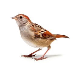 Wall Mural - Rufous-crowned sparrow bird isolated on white background.