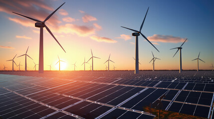 Canvas Print - Solar panels and wind power generation equipment