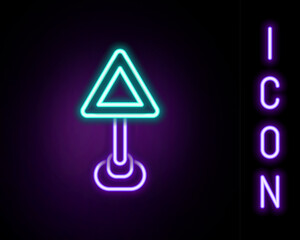 Wall Mural - Glowing neon line Triangle warning blank icon isolated on black background. Traffic rules and safe driving. Colorful outline concept. Vector