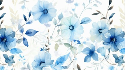  Watercolor flowers seamless background.For fabric design. Beautiful flower pattern