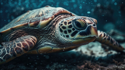 Poster - The sea turtle which swims elegantly. Beautiful spiral galaxy.