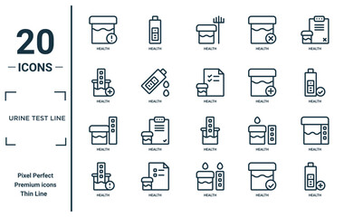 urine test line linear icon set. includes thin line health, health, health, icons for report, presentation, diagram, web design