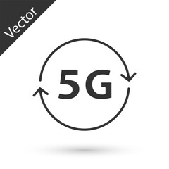 Poster - Grey 5G new wireless internet wifi connection icon isolated on white background. Global network high speed connection data rate technology. Vector