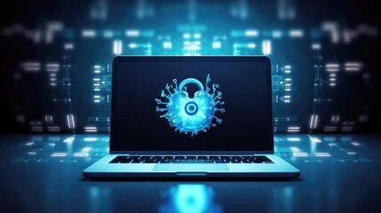 Cyber security concept. Closed padlock on laptop screen