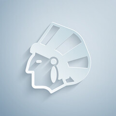 Poster - Paper cut Native American Indian icon isolated on grey background. Paper art style. Vector