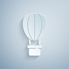 Sticker - Paper cut Hot air balloon icon isolated on grey background. Air transport for travel. Paper art style. Vector