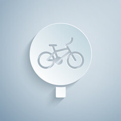 Wall Mural - Paper cut Bicycle icon isolated on grey background. Bike race. Extreme sport. Sport equipment. Paper art style. Vector