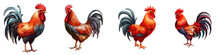 Rooster Clipart Collection, Vector, Icons Isolated On Transparent Background