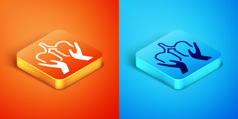 Sticker - Isometric Lungs icon isolated on orange and blue background. Vector