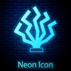 Poster - Glowing neon Coral icon isolated on brick wall background. Vector