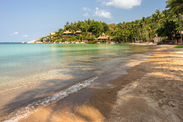 Wall Mural - Beautiful Sairee beach on Koh Tao Island in Thailand - landscape of tropical exotic paradise scenic sand sunny empty beach with clear turquoise sea water