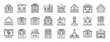 set of 24 outline web buildings icons such as building, house, house for sale, building, asian temple, house, gym vector icons for report, presentation, diagram, web design, mobile app