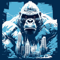 Wall Mural - giant gorilla on the streets of a metropolis