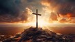 Amazing Resurrection: Christian Cross with Dramatic Sunset Background and Jesus Christ Crucifixion Concept