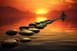 sunset balance road beauty sun background beautiful away widescreen path landscape zen red abstract way yellow calm zen water concentration orange stone sunset path reflections buddhism mantr stones
