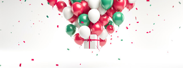 Wall Mural - Red and green balloons and gift present for christmas celebration festival or party concepts for commercial key visual design background.greeting card decoration element.copy space