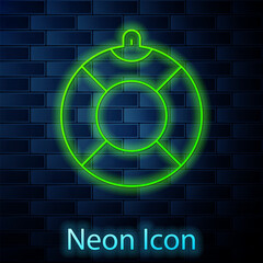 Sticker - Glowing neon line Lifebuoy icon isolated on brick wall background. Lifebelt symbol. Vector