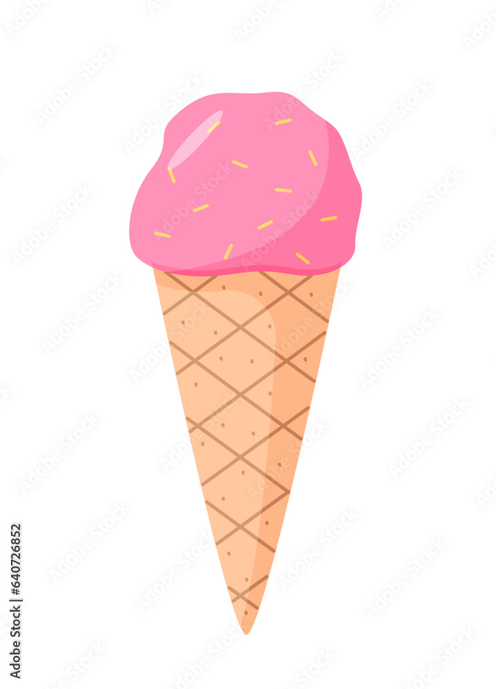 Cartoon ice cream in waffle cups cone. Vector illustration of a summer ...