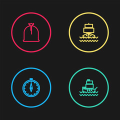 Poster - Set line Compass, Ship, and Pirate sack icon. Vector