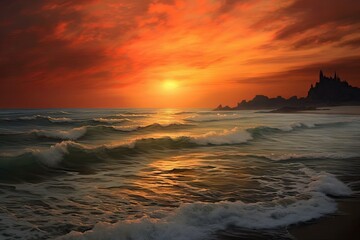 Wall Mural - nature sunlight sand dawn horizon water dusk sky sunset sea beautiful landscape ocean travel sunny wave background rela sunshine beach sea blue summer sun beach sunrise landscape orange light sunset
