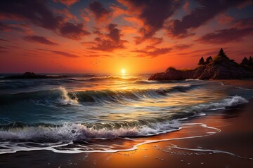Wall Mural - dawn gold nature punta summer sand wave ocean beach sunrise cloud beautiful sun morning cana orange beautiful domini commonwealth sunset water scene sunny sea sunrise dusk sunlight panoramic sky sea