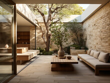 The Internal Courtyard Of A Luxury Residence Has An Open Air Upper Space. This Space Allows The Interaction Of The Interior Space Of A Home With Nature And Brings That Element Into The House.
