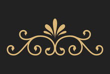 Calligraphic Frame. Royal Ornament Set. Vintage Element. Decorative Swirl, Vintage Crown, Flourishes. Retro Vector Illustration. Hand Drawn Design. Filigree Divider Wedding. Editable Golden Background