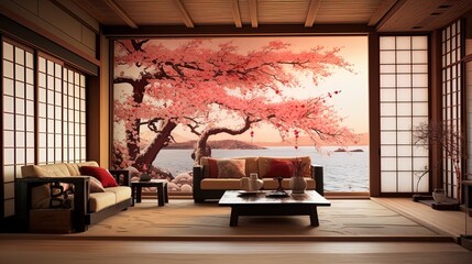 Wall Mural - Interior designed in a Japanese style, generated by AI