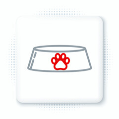 Poster - Line Pet food bowl for cat or dog icon isolated on white background. Dog or cat paw print. Colorful outline concept. Vector