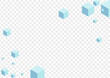 Monochrome Square Background Transparent Vector. Cubic Digital Template. Blue Geometric Particles Design. Chaos Card. Grey Blockchain Cube.