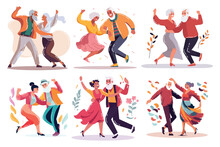 Hand Drawn Elderly Person Dancing Happily In Flat Style