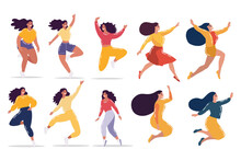 Hand Drawn Happy Jumping Woman Exercising In Flat Style