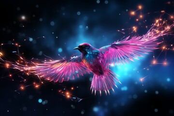 Aufkleber - Abstract futuristic, Network connection fiber optic, Transmission line, hop to hop delivery, node to node, Abstract concept of network technology. Generative AI (1)