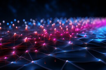 Aufkleber - Abstract futuristic, Network connection fiber optic, Transmission line, hop to hop delivery, node to node, Abstract concept of network technology. Generative AI (1)