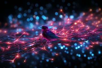 Leinwandbilder - Abstract futuristic, Network connection fiber optic, Transmission line, hop to hop delivery, node to node, Abstract concept of network technology. Generative AI (1)
