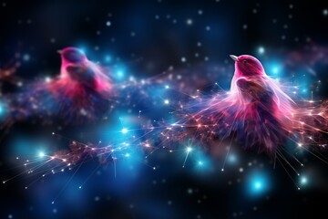 Aufkleber - Abstract futuristic, Network connection fiber optic, Transmission line, hop to hop delivery, node to node, Abstract concept of network technology. Generative AI (1)