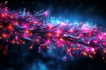 Leinwandbilder - Abstract futuristic, Network connection fiber optic, Transmission line, hop to hop delivery, node to node, Abstract concept of network technology. Generative AI (1)