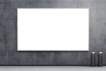 Wall Mural - White large horizontal billboard, information board, signboard mock up on gray wall