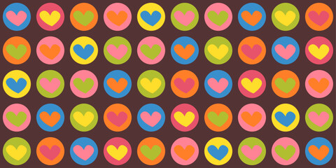 Wall Mural - Lovely hearts in circles. Texture of bright colored circles, with the same colored hearts, colorful stylish pattern.