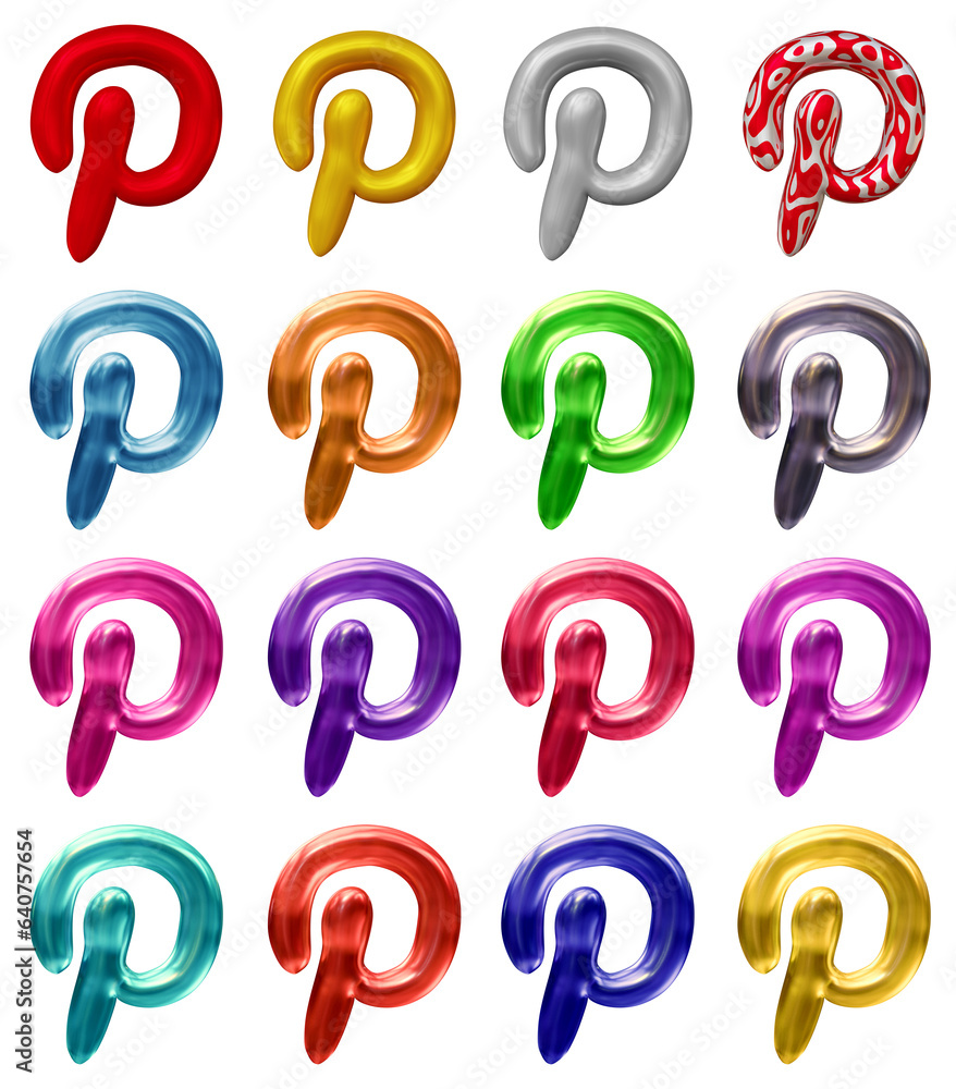 Set of pinterest icons in 3d rendering isolated on transparent ...