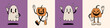 Happy Halloween retro cartoon mascot characters collection. Scary pumpkin, cute spooky ghost costumes. 70s, 50s, 60s old animation style. Vintage comic vector. Cheerful, happy emotions. Isolated