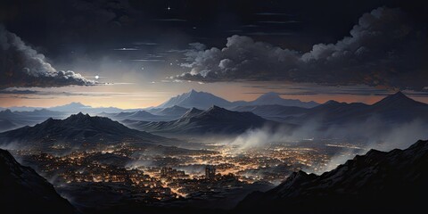 Wall Mural - mountains and city Generative AI