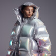 Futuristic fashion unisex design of creative plastic oversized down jacket for young people