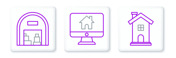 Poster - Set line Home symbol, Warehouse and Computer monitor with smart home icon. Vector