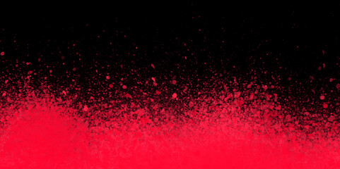 Red splash of color isolated on transparent dark background. Abstract red powder explosion with particles. Colorful dust cloud explode, paint holi, mist splash effect. Realistic vector illustration.