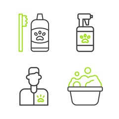 Poster - Set line Pets bath, Veterinarian doctor, shampoo and Dental hygiene for pets icon. Vector