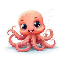 Wall Mural - A cartoon octopus with a big smile on its face. Digital image.
