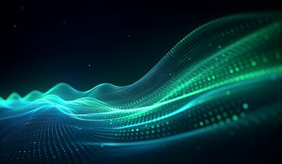 Wall Mural - abstract futuristic background with green blue glowing neon moving high speed wave lines and bokeh lights. Data transfer concept Fantastic wallpaper, Generative AI