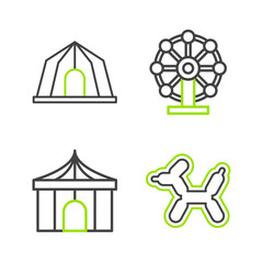 Sticker - Set line Balloon dog, Circus tent, Ferris wheel and icon. Vector