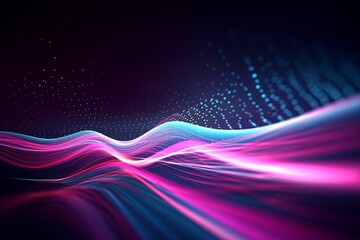 Wall Mural - abstract futuristic background with pink blue glowing neon moving high speed wave lines and bokeh lights. Data transfer concept Fantastic wallpaper, Generative AI